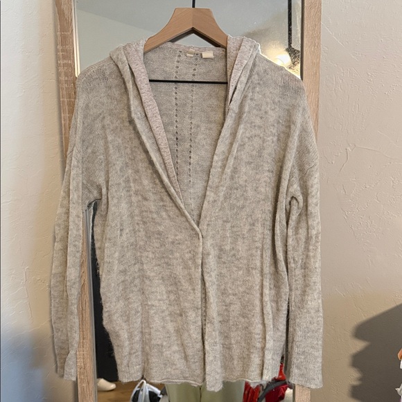 Moth Sweaters - MOTH ANTHROPOLOGIE Small Gray Alpaca Wool Knit Hooded Lined Sweater Cardigan Top